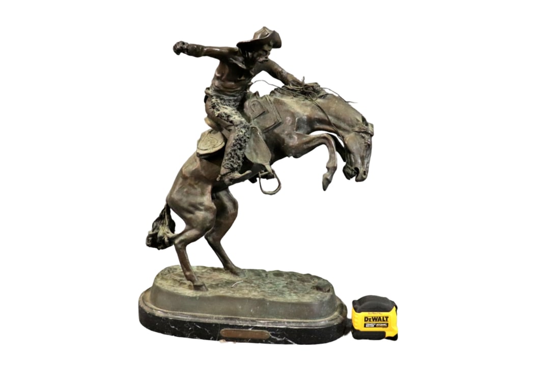 REMINGTON REPLICA BRONZE SCULPTURE COWBOY ON HORSE (1 of 11)