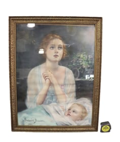 SIGNED FREDERICK DUNCAN MAIDEN WITH AUBURN HAIR WITH BABY
