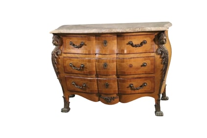 LOUIS XV STYLE MARBLE TOP BOMBAY COMMODE