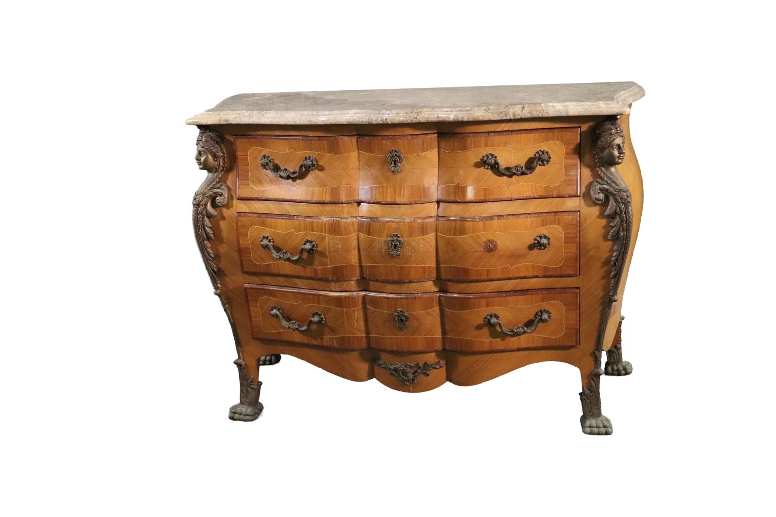 LOUIS XV STYLE MARBLE TOP BOMBAY COMMODE (1 of 14)