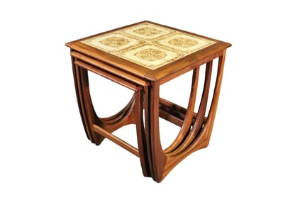 3 TEAK & TILE INSERT TOP NESTING TABLES