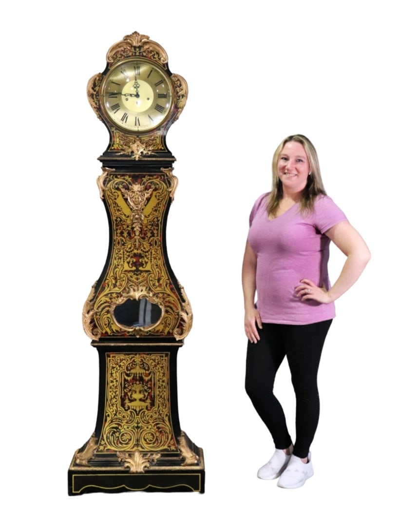 LOUIS XVI STYLE GILT BRONZE MOUNTED MARQUETRY GRANDFATHER CLOCK (1 of 13)