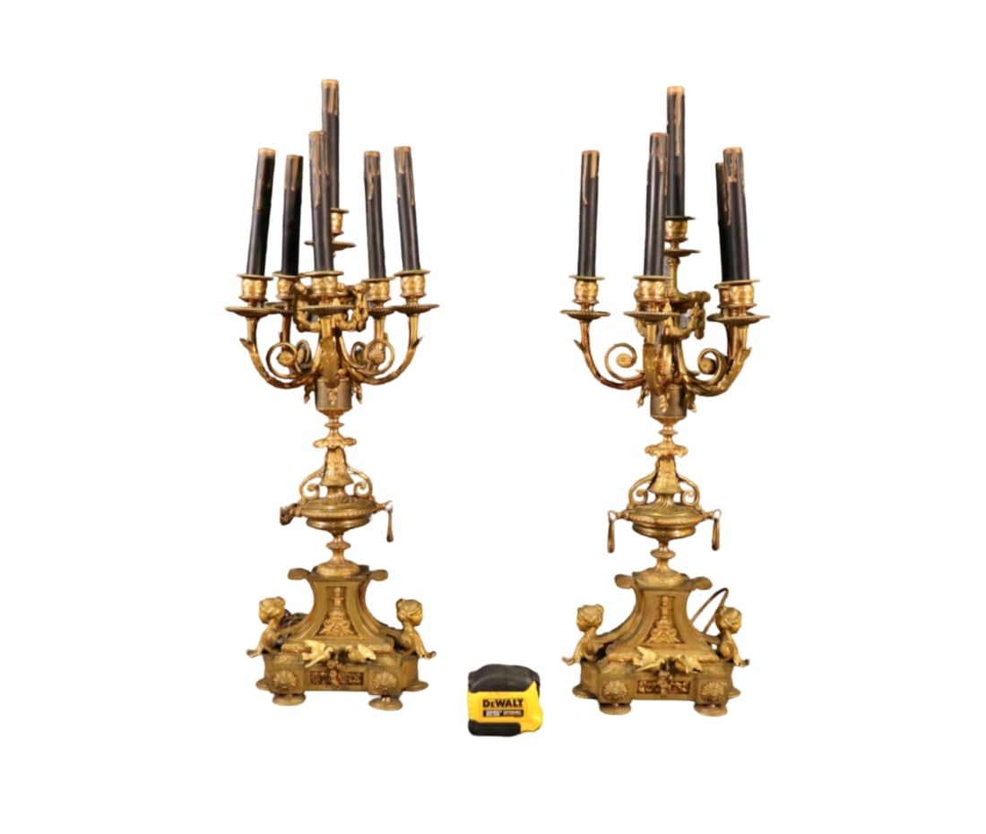 PAIR BRASS FIGURAL CANDELABRA LAMPS (1 of 12)