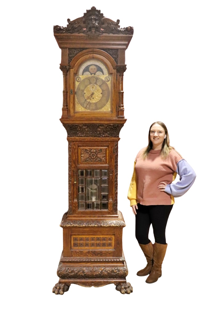 CARVED OAK GRIFFIN DURFEE CLOCK (1 of 17)