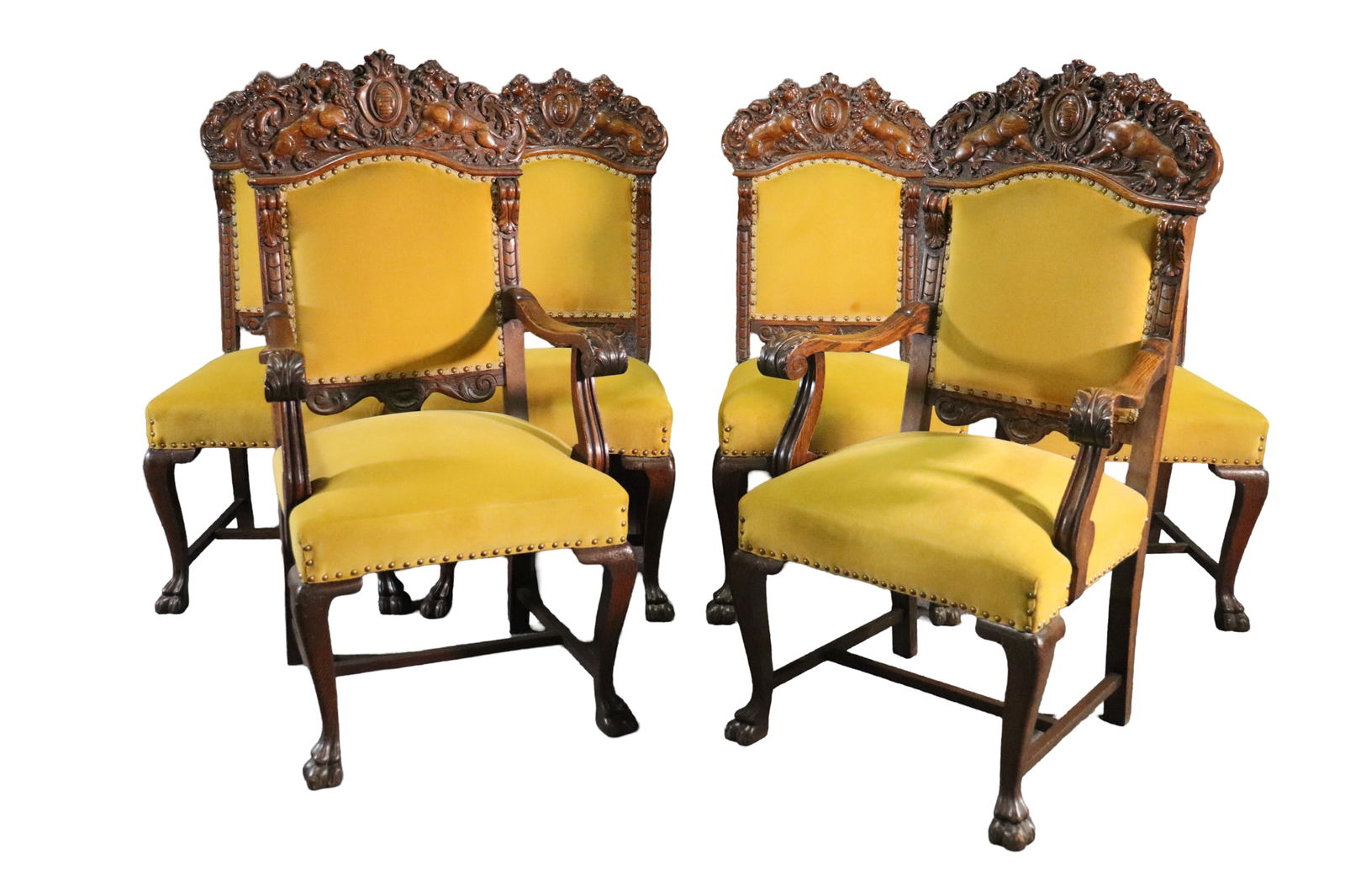 6 R J HORNER ATTRIBUTED CARVED OAK GRIFFIN DINING CHAIRS (1 of 16)