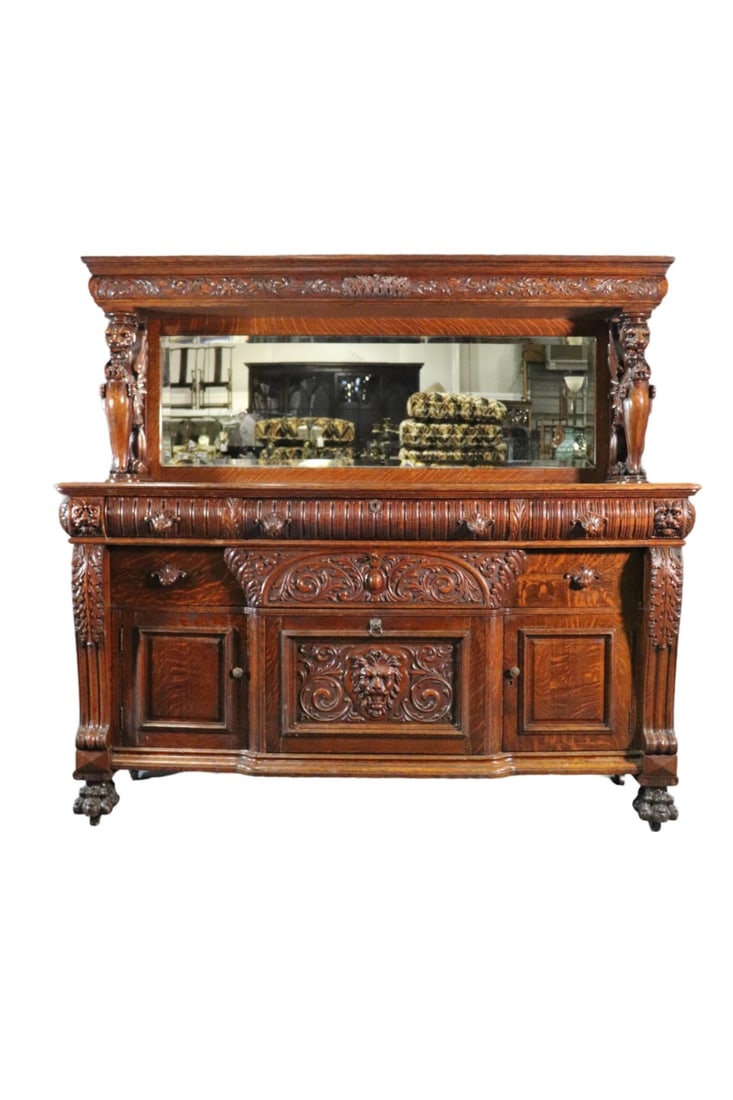 R J HORNER ATTRIBUTED CARVED OAK GRIFFIN SIDEBOARD (1 of 19)