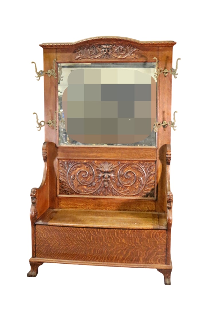 R J HORNER STYLE CARVED OAK GRIFFIN HALL RACK (1 of 13)