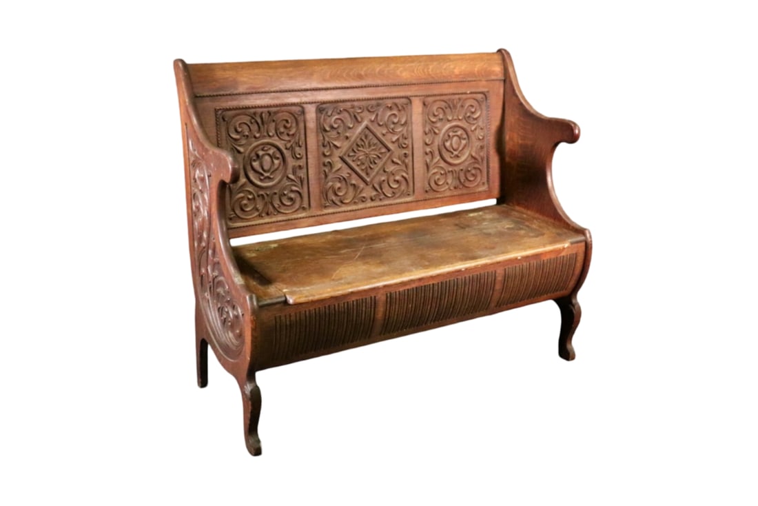CARVED OAK BENCH (1 of 15)