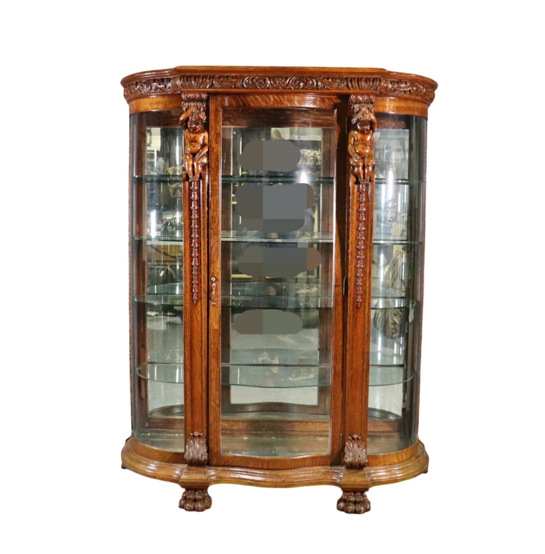 R J HORNER STYLE CARVED OAK CHINA CABINET (1 of 13)
