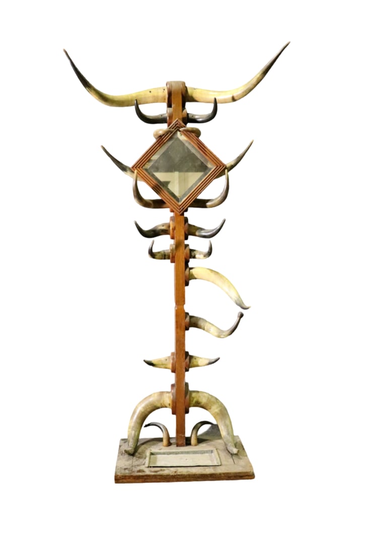 VICTORIAN STEER HORN MIRRORED HALL RACK (1 of 11)
