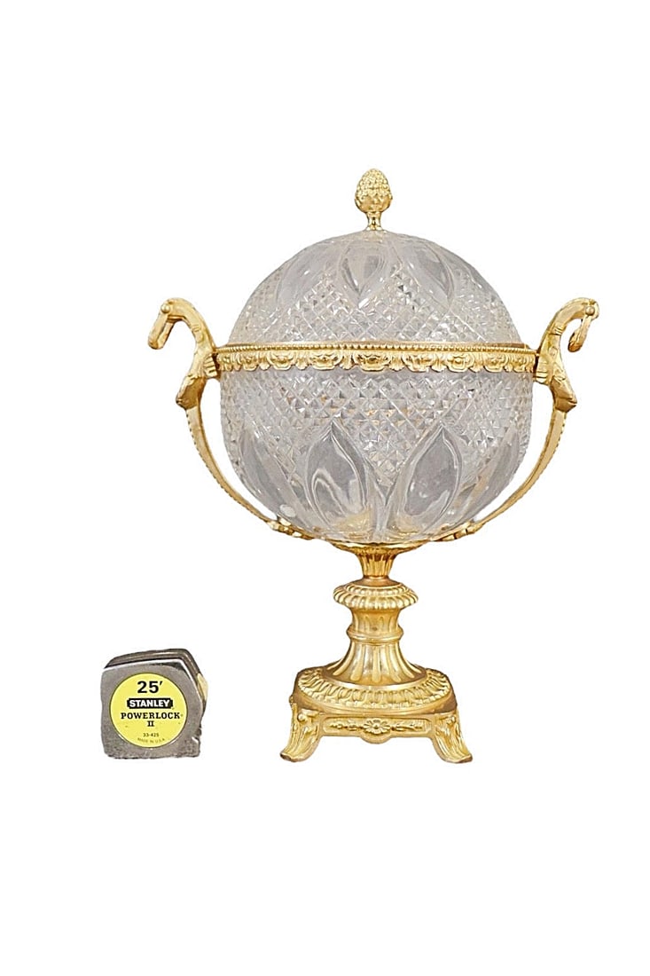 BACCARAT STYLE CRYSTAL & BRONZE URN: Crystal. Gilt bronze. Made in France label. 18 1/2" h x 15" w x 10" d.