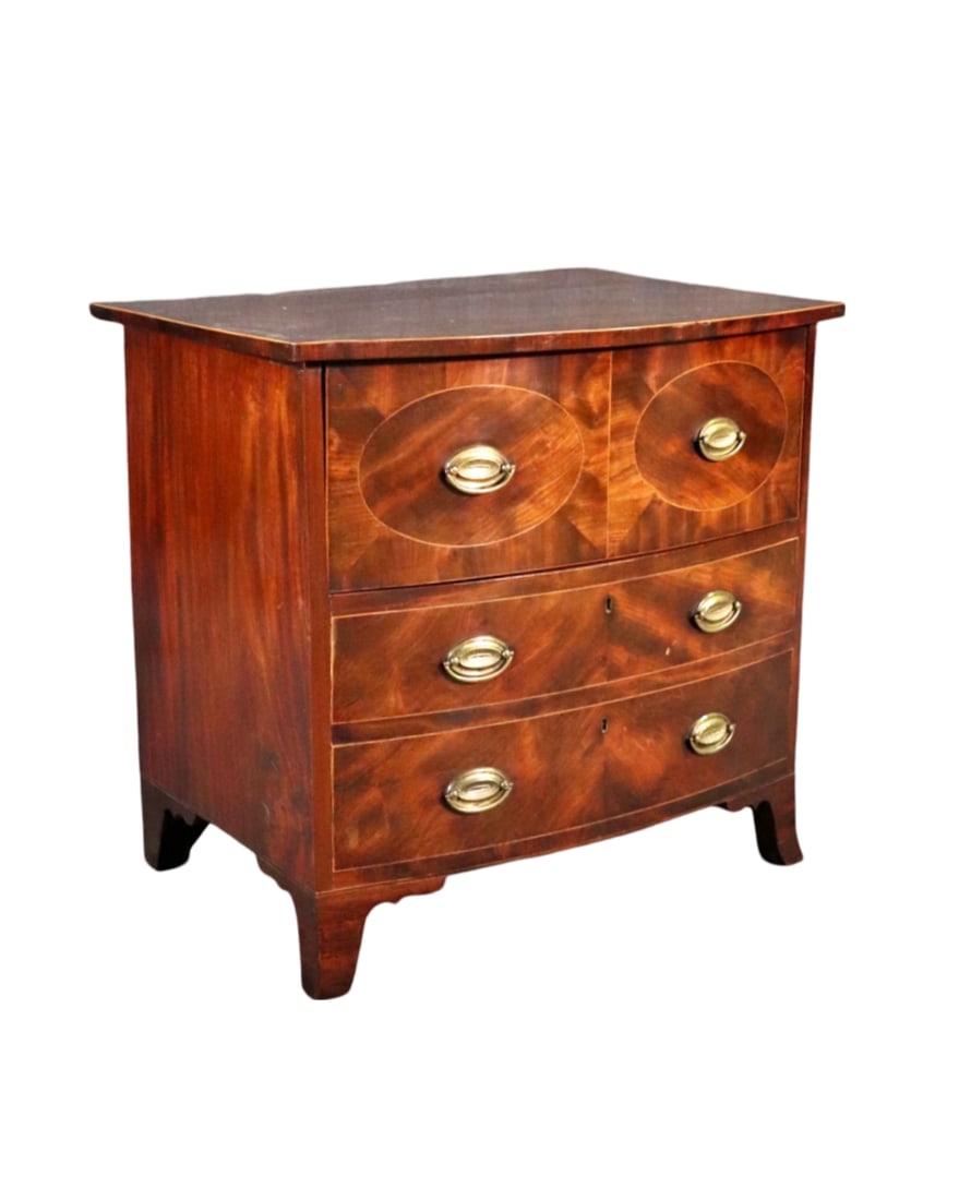 ENGLISH 3 DRAWER REGENCY COMMODE: Burl wood. Top flips up containing lidded hole. Metal hardware. 27 5/8" h x 29 3/8" w x 21 3/4" d.