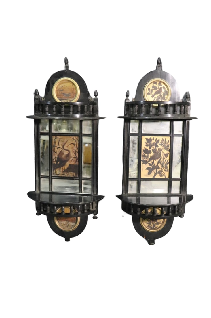 TWO EBONIZED WALL SHELVES ATTRIBUTED TO HERTER (1 of 14)