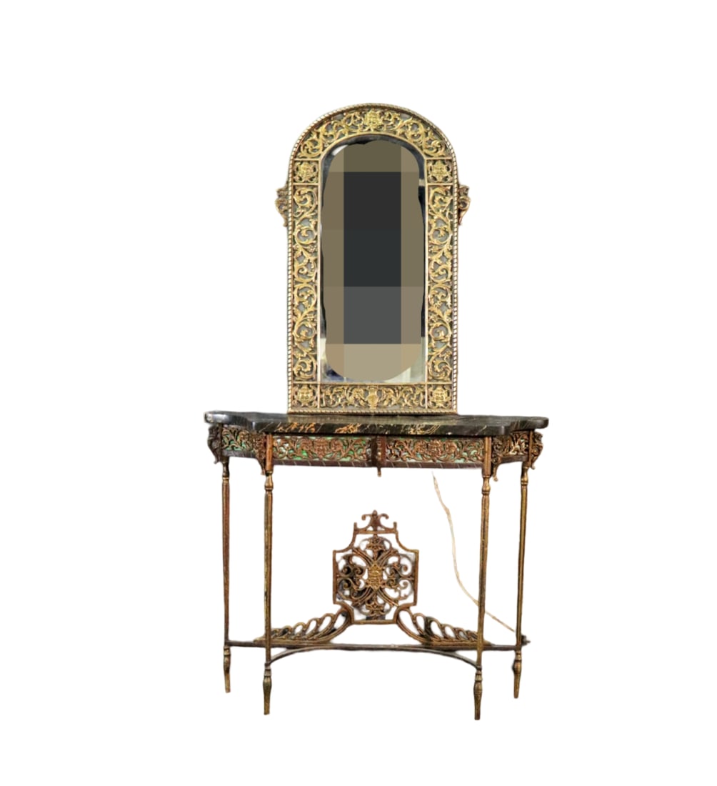 OSCAR BACH ATTRIBUTED BRONZE & MARBLE CONSOLE & MIRROR (1 of 10)