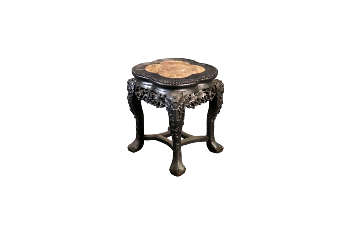 CHINESE CARVED MARBLE INSERT LOW TABLE (1 of 7)