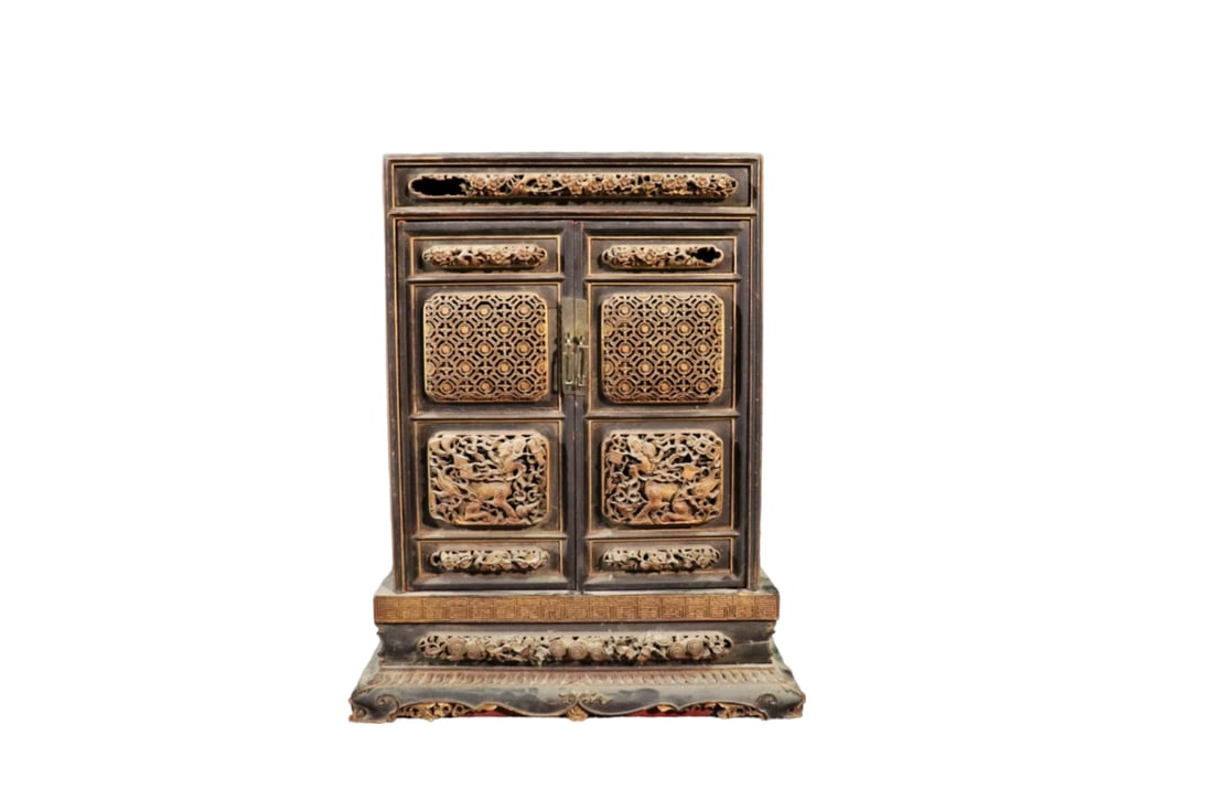 JAPANESE BLACK & GOLD GILT WOOD ALTAR SHRINE (1 of 18)