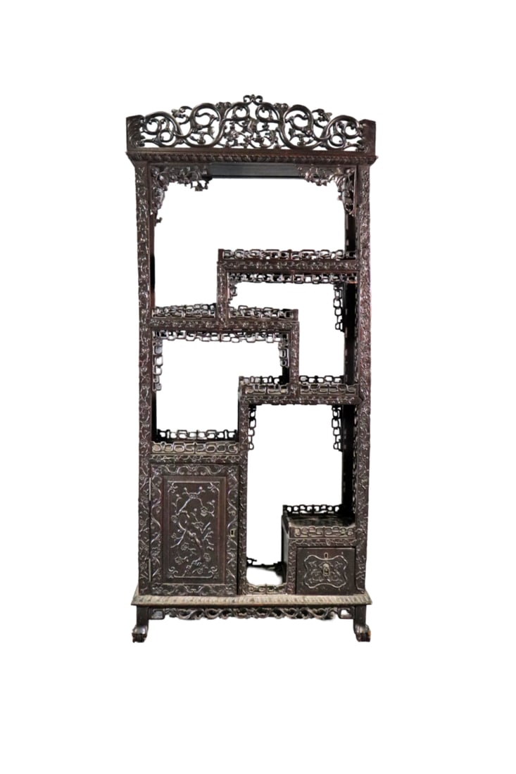 CARVED HARDWOOD ASIAN ETAGERE (1 of 18)