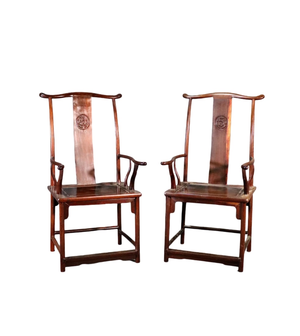 PAIR CHINESE HARDWOOD ARM CHAIRS (1 of 11)