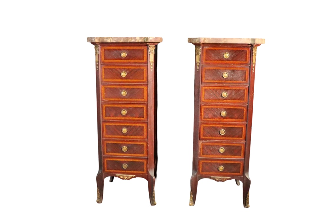 PAIR LOUIS XV STYLE MARBLE TOP LINGERE CHESTS (1 of 13)