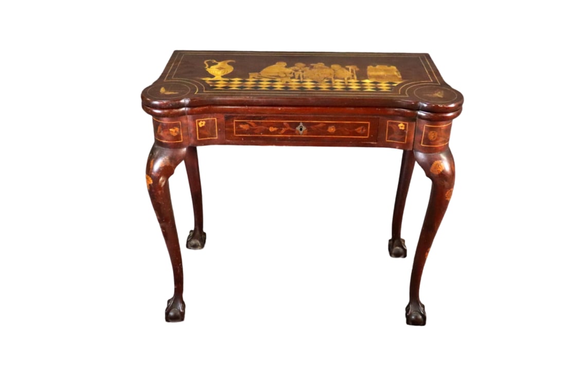 DUTCH MARQUETRY FLIP TOP GAME TABLE (1 of 10)