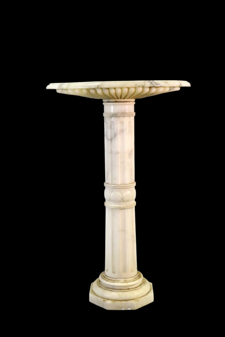 ALABASTER 2 PIECE PEDESTAL: Alabaster. 2 piece. 44 1/4" h x 29 1/2" w x 14" d.