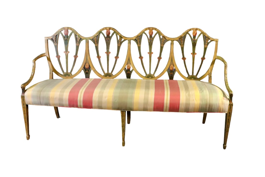 QUADRUPLE BACK ADAMS STYLE PAINT DECORATED SETTEE (1 of 9)