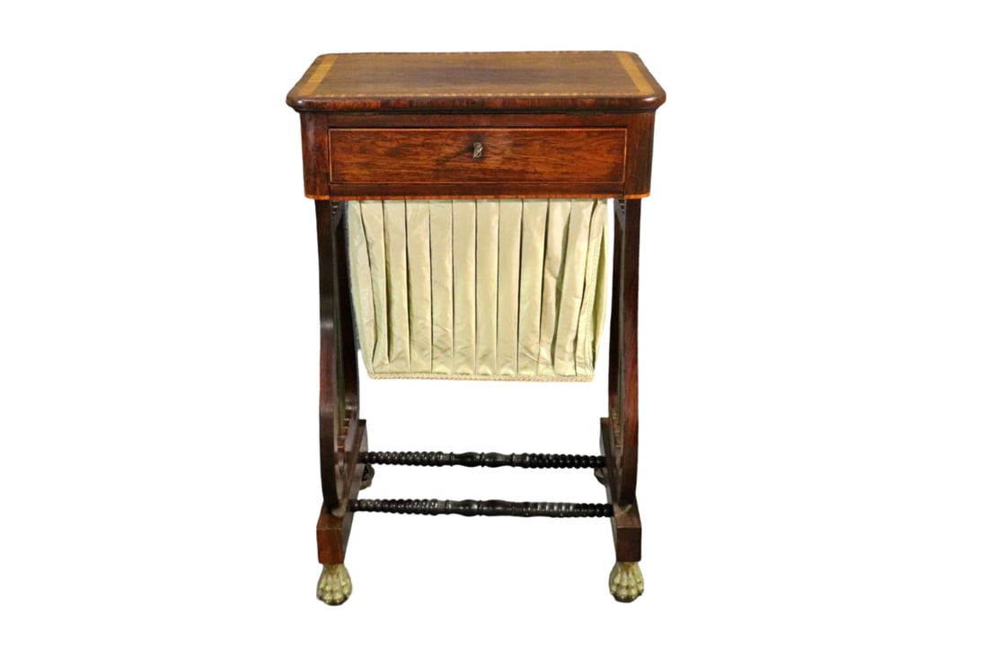 EMPIRE STYLE BANDED TOP ROSEWOOD INLAID SEWING STAND (1 of 9)