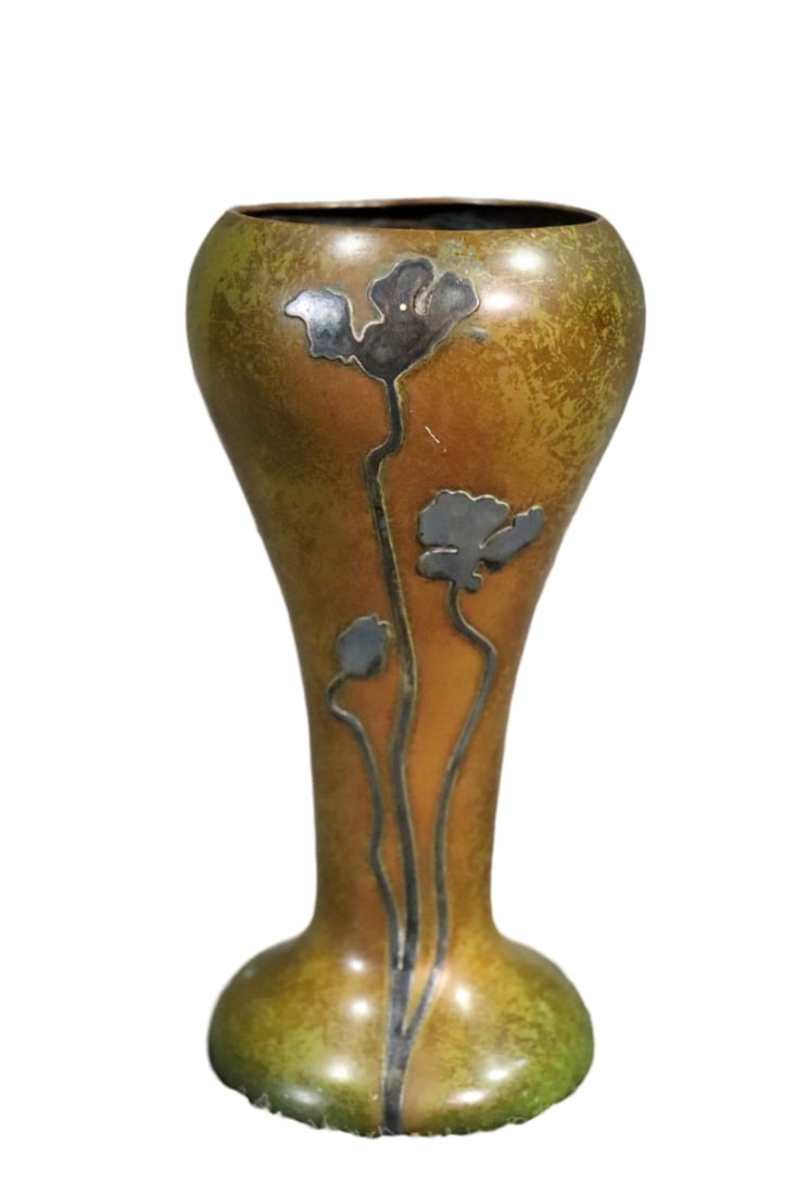 HEINTZ ART METAL STUDIO SILVER OVERLAY ON BRONZE VASE (1 of 10)