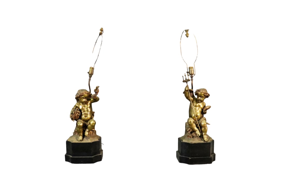 PAIR BRONZE CHERUB FIGURAL LAMPS (1 of 7)