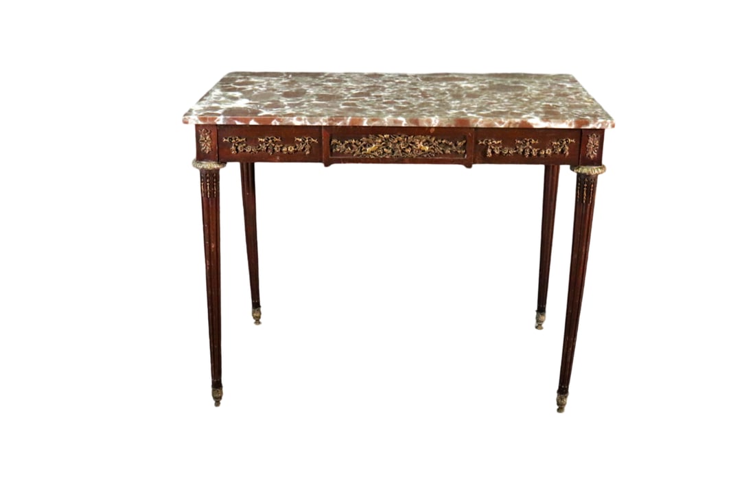 LOUIS XVI STYLE MARBLE TOP & BRONZE MOUNTED TABLE AFTER LINKE (1 of 9)