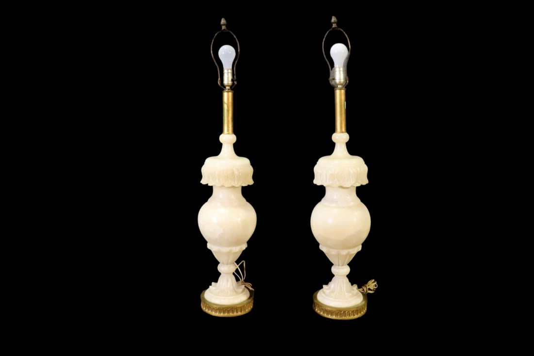 PAIR ALABASTER & BRASS TABLE LAMPS (1 of 10)