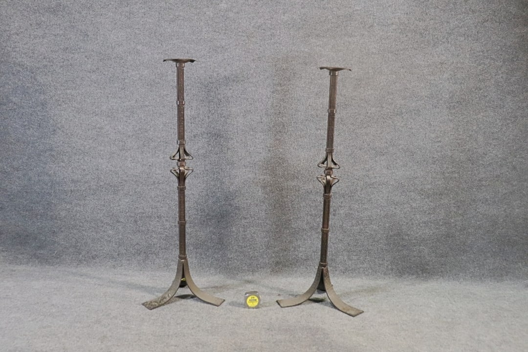 PAIR YELLIN STYLE WROUGHT IRON CANDLE STANDS (1 of 8)