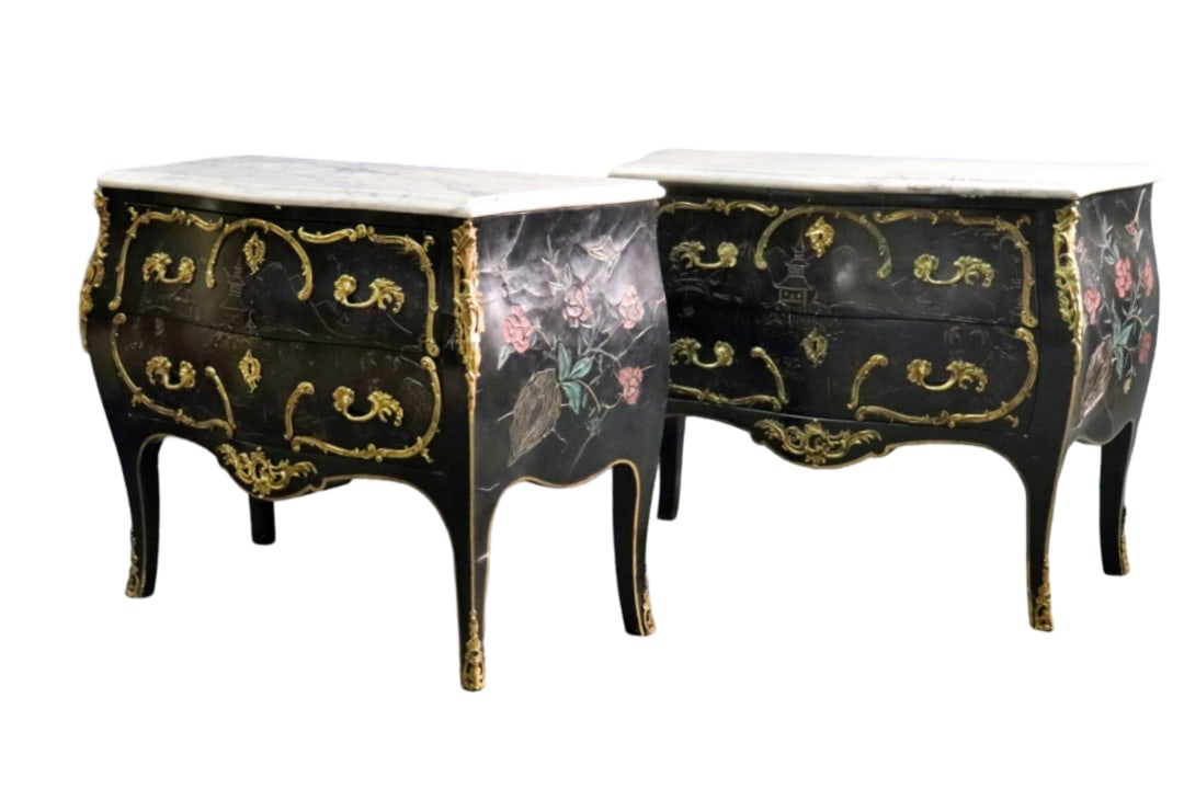 PAIR CHINOISERE MARBLE TOP BOMBAY COMMODES (1 of 14)