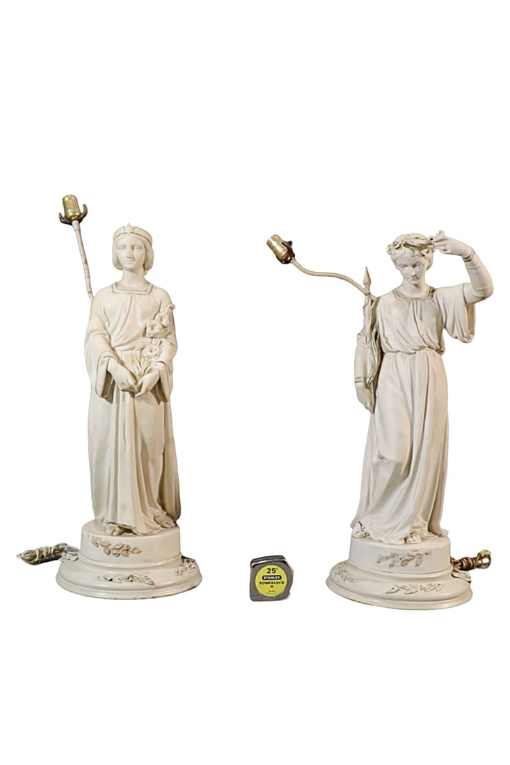 PAIR COPELAND PARRIAN FIGURAL MAIDEN LAMPS (1 of 13)