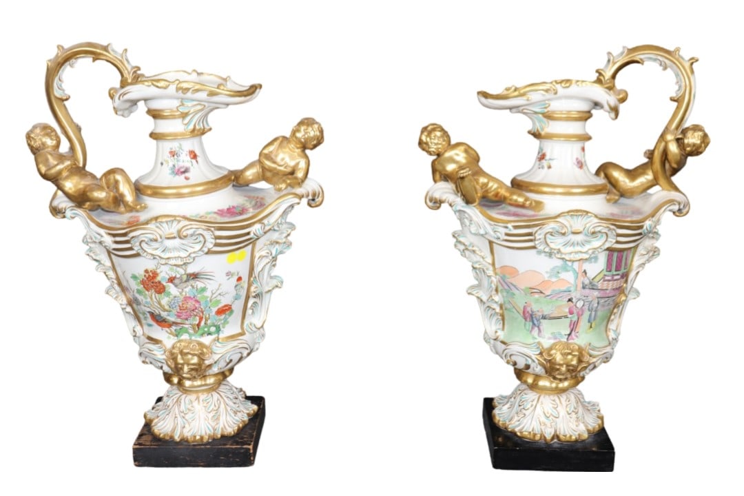 PALATIAL PAIR ITALIAN CAPODIMONTE STYLE FIGURAL PORCELAIN VASES (1 of 8)