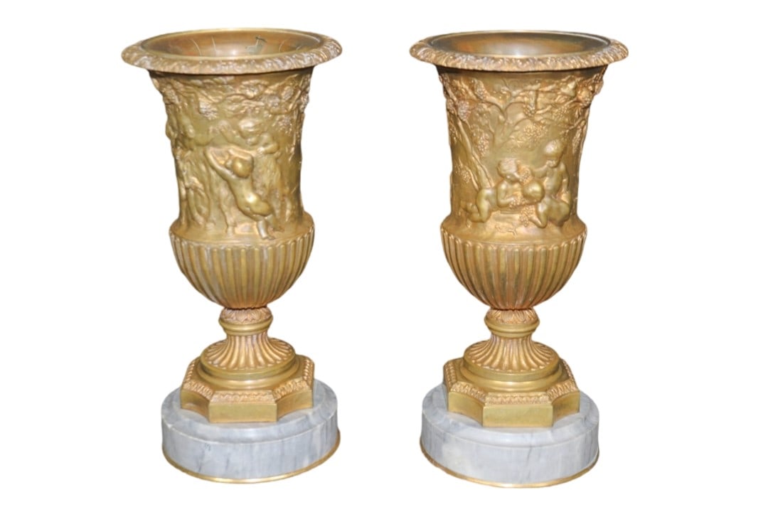 PAIR 19TH C FRENCH BRONZE CAMPANA VASES: Bronze. 10 1/2" h x 5 1/4" w x 5 1/4" d.