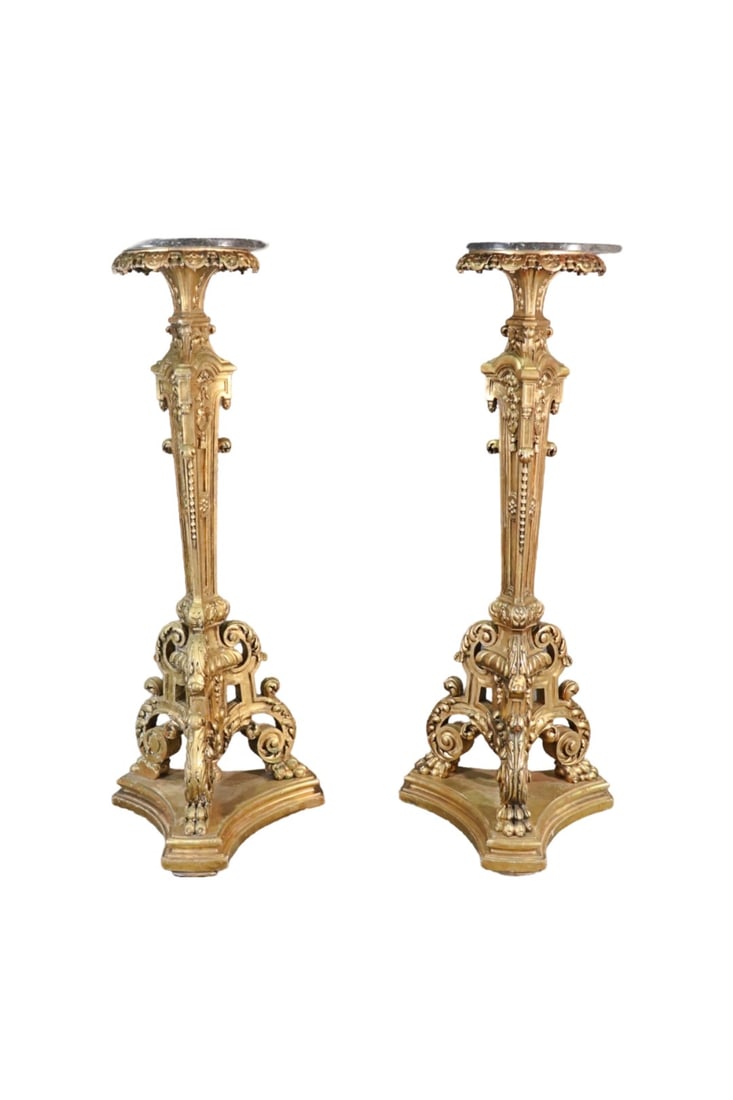 PAIR 18TH C FRENCH CARVED PEDESTALS (1 of 14)