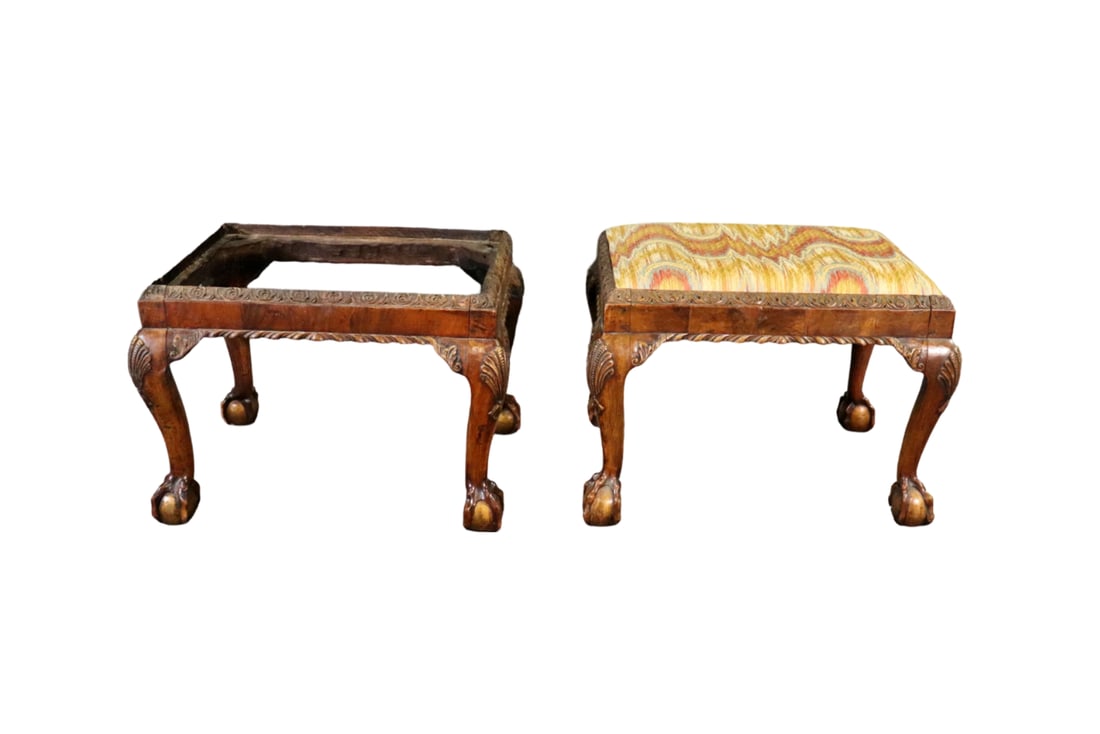 ANTIQUE COMPANION PAIR GEORGIAN BALL CLAW BENCHES (1 of 10)