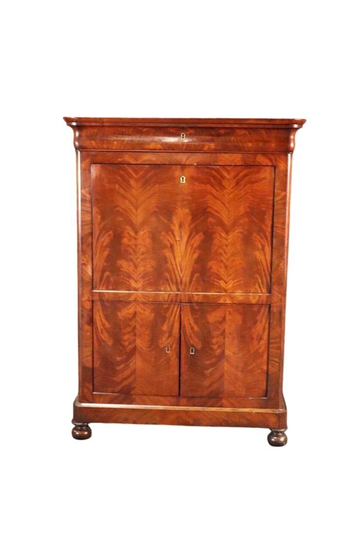 19TH C BURL WALNUT DROP FRONT ABBATANT DESK (1 of 18)