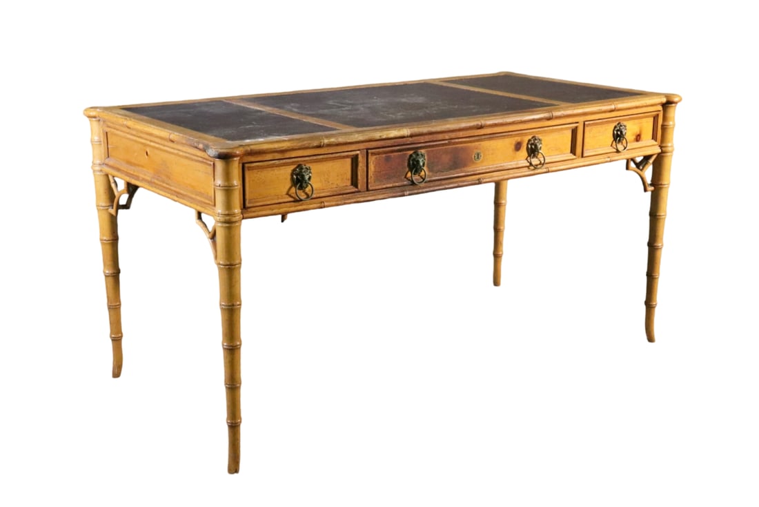 FAUX BAMBOO LEATHER TOP WRITING DESK (1 of 14)