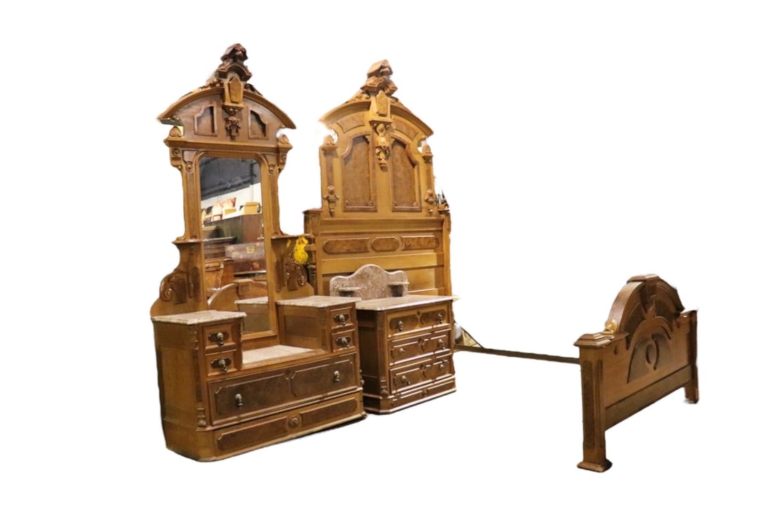 3 PIECES VICTORIAN CARVED BURL WALNUT BEDROOM SET (1 of 18)