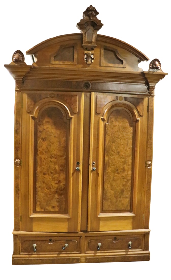 VICTORIAN CARVED BURL WALNUT ARMOIRE (1 of 13)