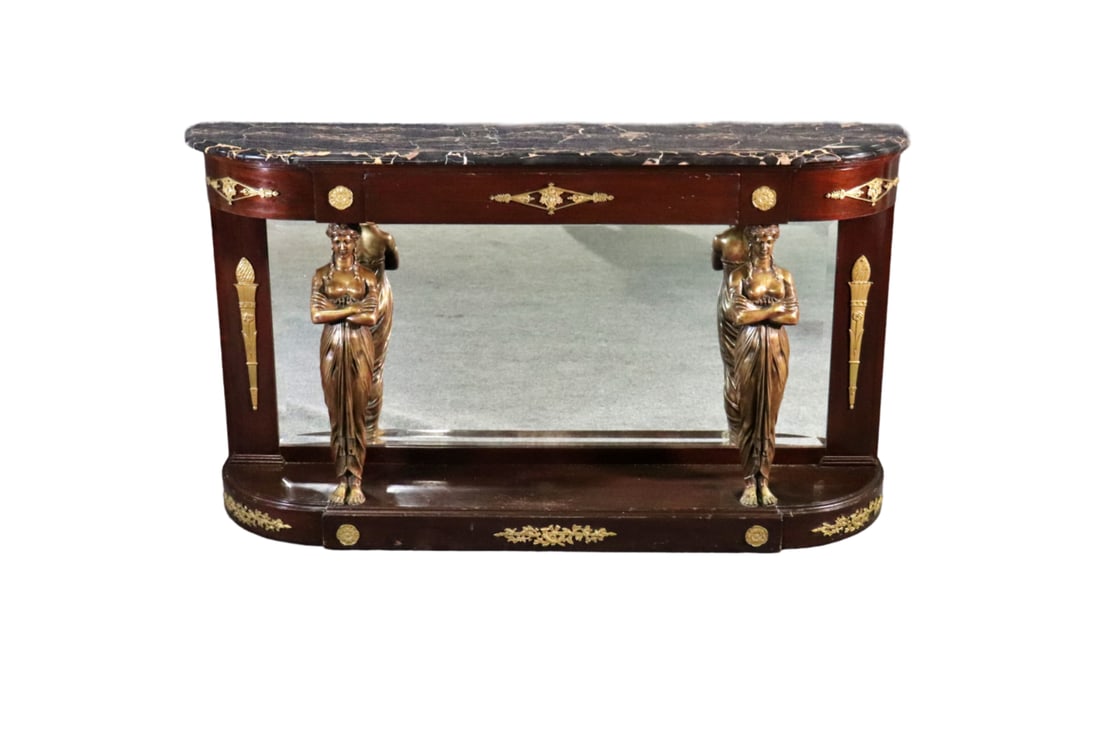 FRENCH EMPIRE DEMILUNE FIGURAL MARBLE TOP CONSOLE (1 of 14)