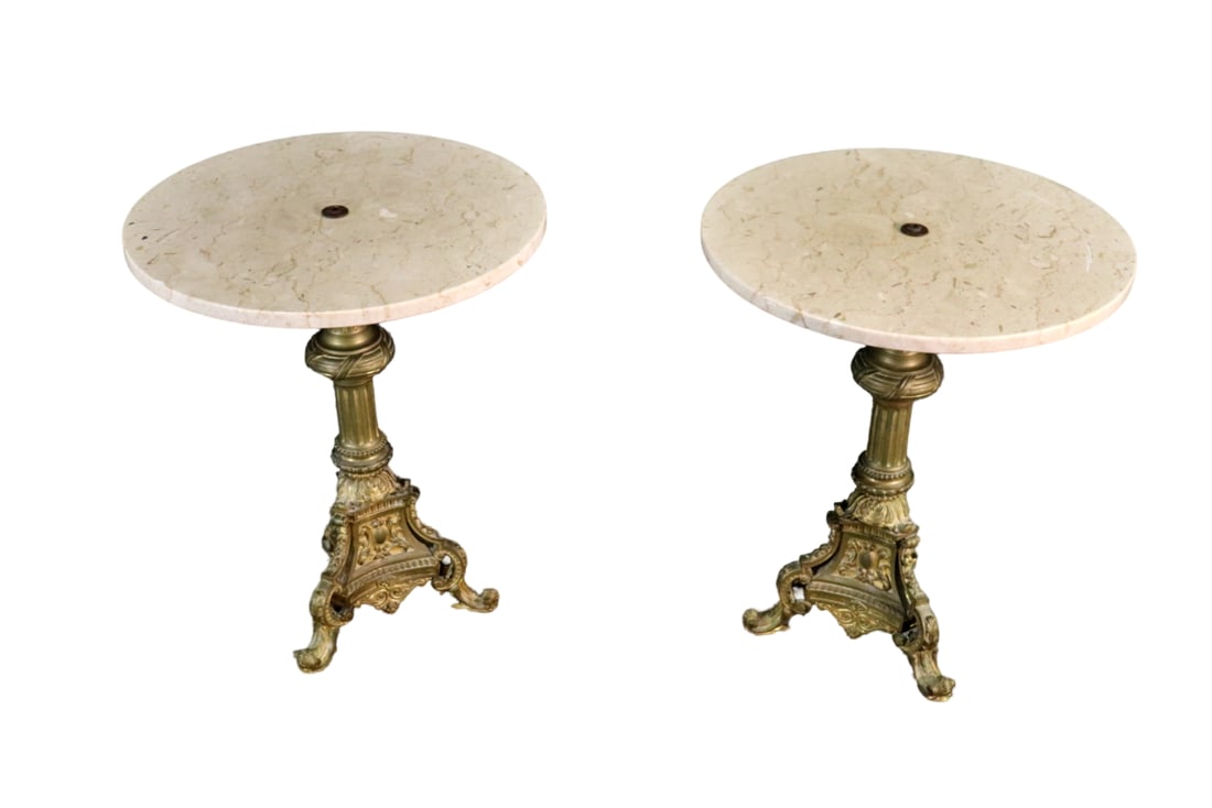 PAIR MARBLE TOP & BRASS GUERIDONS (1 of 10)