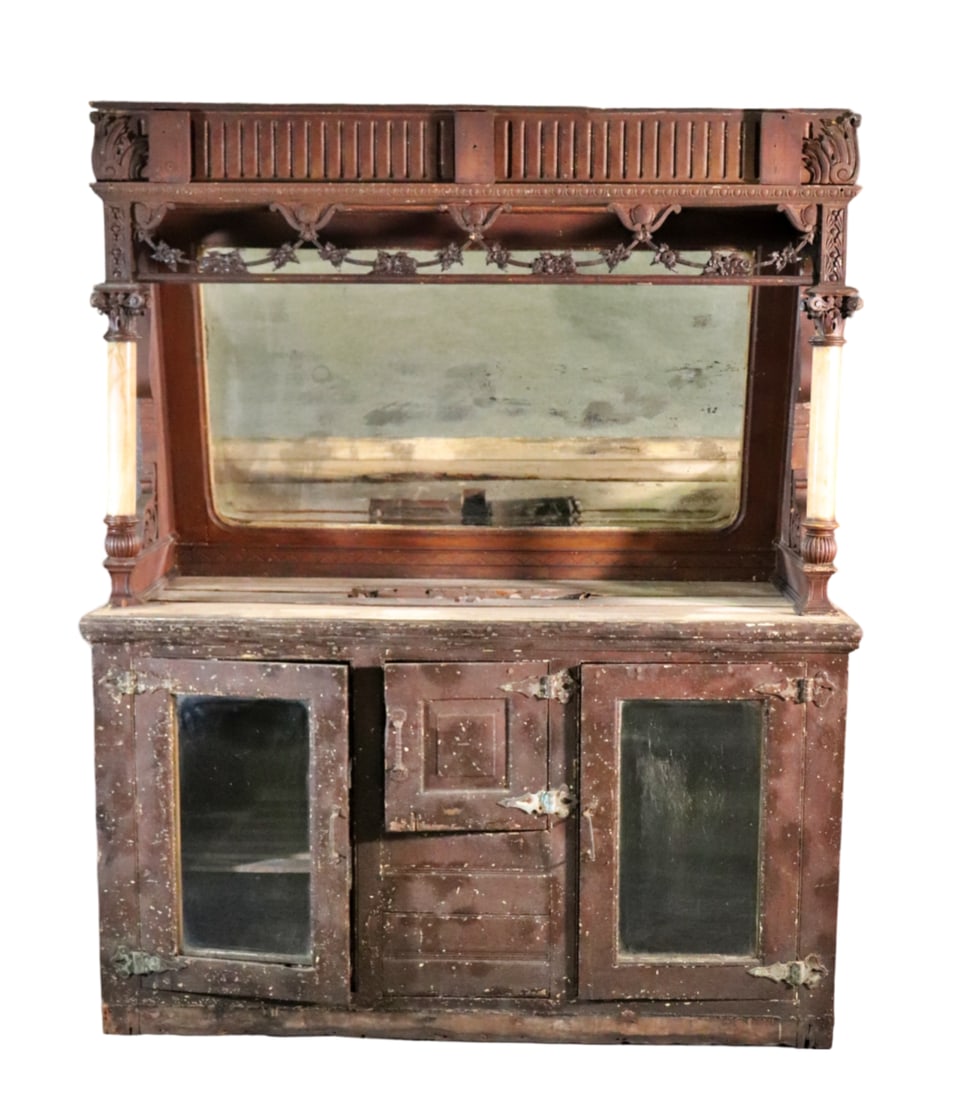 VICTORIAN ICE CREAM STORE FIXTURE WITH ALABASTER COLUMNS (1 of 20)