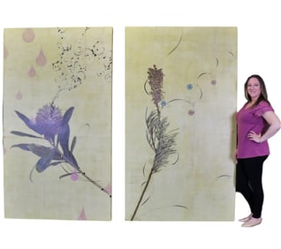 PAIR CANVAS WRAPPED PAINTED PANELS OF FLOWERS