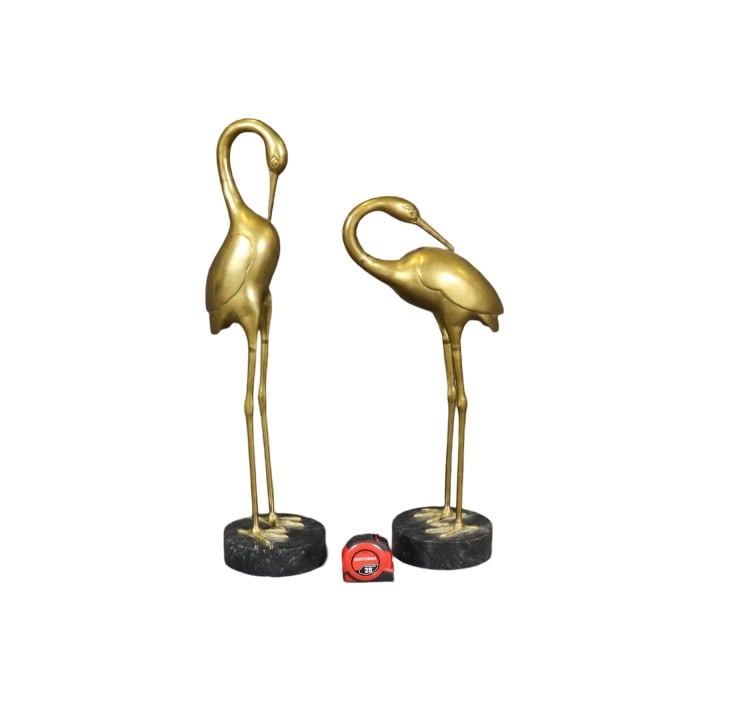PAIR BRASS & MARBLE BASE CRANE SCULPTURES (1 of 13)