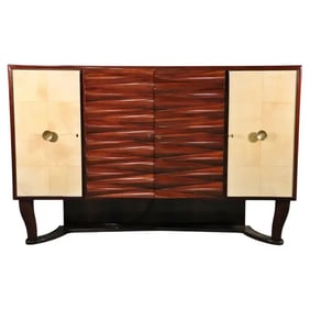 GIO PONTI STYLE PARCHMENT & ROSEWOOD LIQUOR BAR SIDEBOARD