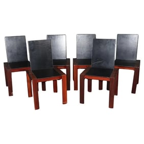 6 MID CENTURY MODERN LEATHER & WALNUT DINING CHAIRS