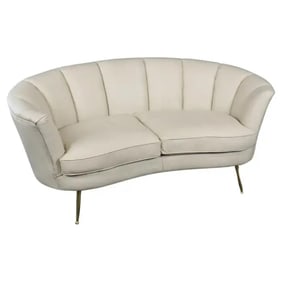 MID CENTURY MODERN ITALIAN CHANNEL BACK LEATHER SETTEE